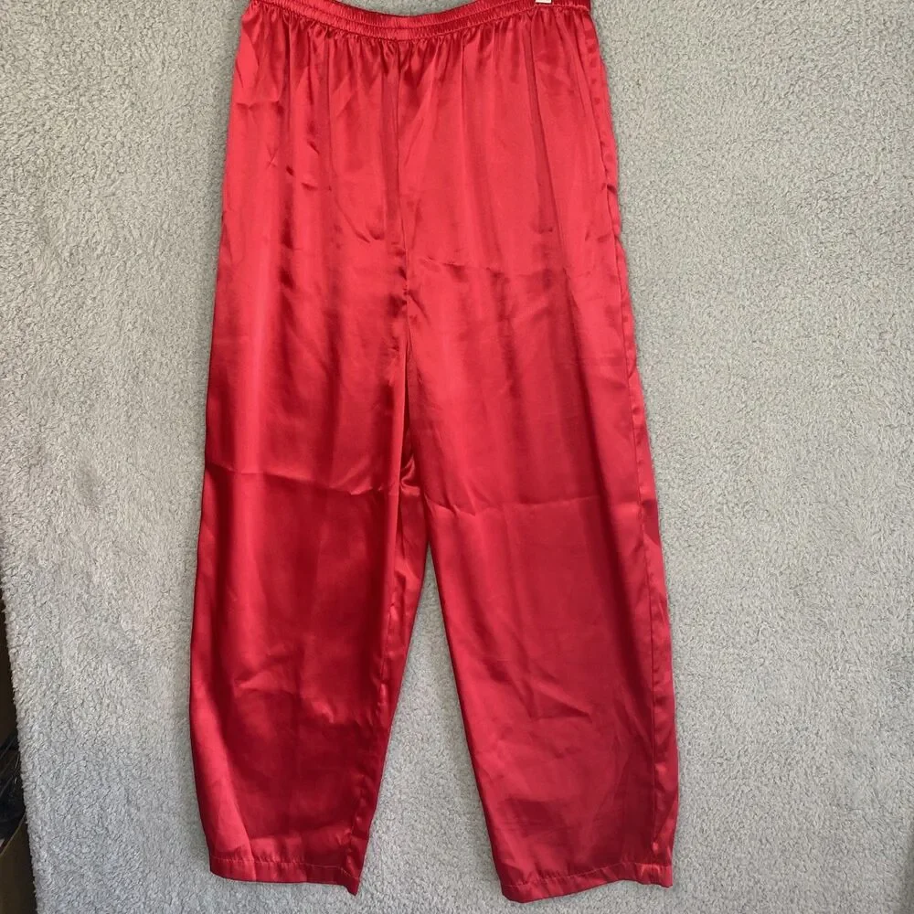 Vintage Victoria’s Secret Gold Label Red Pajama Set L/S Satin Pants Sz Large